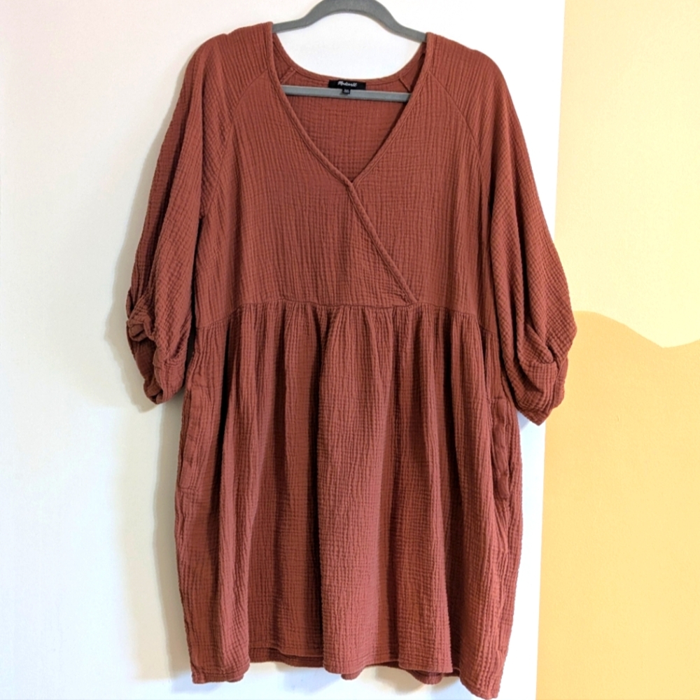 Madewell Rust V-Neck Tunic Dress